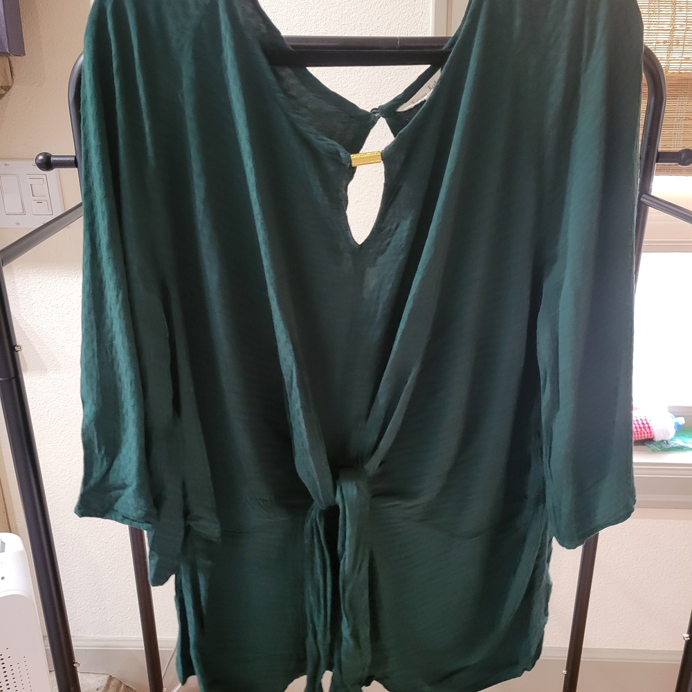 krazy kat Deep Green Tie-Front Tunic Top